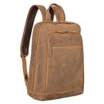 STILORD 'Watson' Laptop Backpack 15.6 inch Leather Daypack Large Vintage Rucksack Bag Business Backpack Office Bags XL in Genuine Leather, Colour:tan - Dark Brown