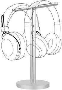 Geekria Aluminum Alloy Dual Headphones Stand for Over-Ear | On-Ear Headphones, Gaming Headset Holder, Desk Display Hanger with Solid Heavy Base, Compatible with Bose QC45, QC35 (Silver)