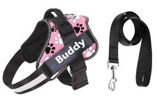 Aik India Reflective Dog Harness and Leash for Large Dogs, No Pull Chest Body Belt for Dogs with Nylon Handle for Better Control (Large : 24-35KG Dogs, Pink PAW)