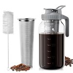 VA1KENE 64oz Cold Brew Coffee Maker, Mason Jar Pitcher with Lid and Spout, Leakproof Iced Coffee Pitcher with Stainless Steel Filter for Coffee, Ice Tea, Lemonade and Cold Brew (Grey)