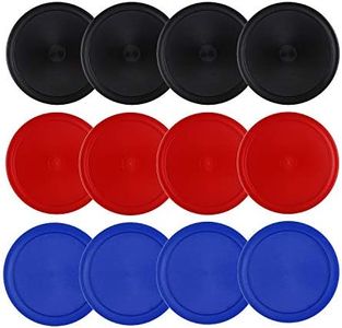 Kasteco 12 Pack 2.5 Inch Air Hockey Pucks for Small Size Table, 3 Colors, Red, Blue and Black