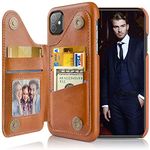 LOHASIC for iPhone 11 Wallet Case, 5 Card Holder Leather Credit Slot Phone Cover for Men Women, Kickstand Magnetic Clasp Flip Folio Portfolio, Designer Fancy Travel Pocket 6.1" - Brown