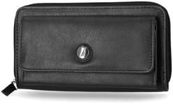 Nautica Womens - Bulk Cargo Vegan Leather RFID Wallet - Fashionable Zip Around Large Clutch with Phone Case and Multi-Card Organizer (Black)