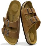 Project Cloud 100% Genuine Leather Mens Sandals with Memory Foam - Men Footwear & Slides for Men with Cork Footbed - Flip Flops for Men with Straps - Non-Slip Sandals Men (Arizona, Tan, 9)