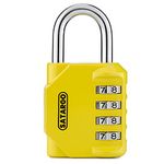 Satargo 4 Digit Combination Padlock for Gym Locker - Indoor and Outdoor Weatherproof Padlock with Code - Cut Resistant Digital School Locker Padlock (Yellow)