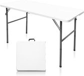 Yorten Plastic Folding picnicTable 4ft, Indoor Outdoor Plastic Fold-in-Half Utility Table with Carrying Handle, Adjustable Height Foldable Table for Picnic, Party, Camping