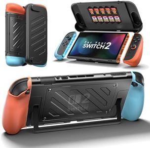 JSAUX Split Protective Case for Nitendo Switch 2, TPU Middle Frame & PC Front Cover, Non-Slip Ergonomic Grip, Storage for 10 Game Cards, Supports Stand Use-PC0114(Blue & Orange)
