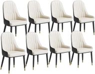 POVISON Dining Chairs Set of 8, Modern Dining Room Chair with PU Leather, Wingback Chair for Dining Room, Living Room, Pub, Coffee Home Kitchen (Black & Beige)