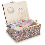 Navaris Sewing Box with Accessories - Sew Basket with Organizer Tray Compartments 9.7" x 6.9" x 4.9" - Includes 76 Piece Kit - Floral Print