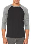 Bella Canvas Unisex 3/4-Sleeve Baseball T-Shirt M Black/DEEP HTHR