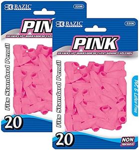 BAZIC Products Pink Eraser Top, Latex Free Pencil Tops Erasers, Arrowhead Caps Erasers for Student Art Drawing School Supplies (20/Pack), 2-Packs