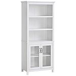 HOMCOM Multifunctional Bookcase with Double Glass Doors Cupboards, Bookshelf with 3-Tier Open Shelf and Adjustable Shelves, White