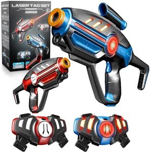 Laser Tag Set for Kids, Teens & Adults - 2 Blasters + 2 Vest Sensors with 4 Multi-Game Modes - Fun Ideas Age 8+ Year Old Toys - Includes Accessories - Boys & Girls Outdoor Teenage Group Activities