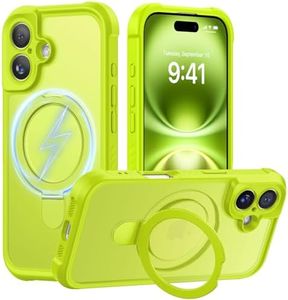MOCCA Design for iPhone 16 Case with Magnetic Invisible Stand [Full Camera Protection] [Compatible with Magsafe] Military Drop Shockproof Translucent Matte Phone Case Cover 6.1",Fluorescent Green