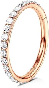 WBRWP 316L Stainless-Steel Hinged Nose-Rings-Hoop : 16G(1.2mm) Mens Body Pierecing Ring with Zircon Segment Ring Lip Rings Helix Cartilage Rook Earrings 6mm Inner Diameter Rose Gold Color
