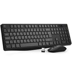 Wireless Keyboard and Mouse Set, Full Size Wireless Keyboard Ergonomic Design & Quiet USB Cordless Mouse Combo UK Layout, 12 Multimedia Shortcuts for Windows Computer PC Laptop Desktop,Black