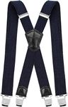 Decalen Mens Braces with Very Strong Metal Clips Wide 4 cm 1.5 inch Heavy Duty Suspenders One Size Fits All Men and Women Adjustable and Elastic X Form (Navy Blue)