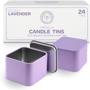 Hearts & Crafts Lavendar Square Candle Tins 8 oz with Lids - 24-Pack of Bulk Candle Jars for Making Candles, Arts & Crafts, Storage, Gifts, and More - Empty Candle Jars with Lids