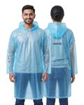 Destinio Poncho for Men, Poncho for Women- Thick Waterproof PVC, Knee Length Rain Coat, Reusable - Transparent Pocket Raincoat with Hood, Full Cover for Bag in Travel,Trekking, Bike Riders (Blue)