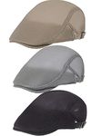 Geyoga 3 Pieces Mesh Newsboy Cap Mesh Breathable Summer Cap Adjustable Newsboy Beret Cap Cabbie Flat Cap, Khaki, Light Gray, Black, 0