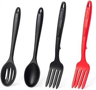 4 PCS Silicone Serving Spoons for Cooking Plastic Spoons Fork Silicone Slotted Spoons Nonstick Large Mixing Spoon Heat Resistant Cooking Utensils for Kitchen Cooking Bake Stir Draining Tool