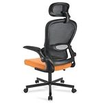 Bliswood Office Chair With Headrest, High Back Ergonomic Mesh Chair With 90° Flip-up Arm Swivel Computer Chair, Adjustable Height 360° Rotation Gaming Chair For Home Office (Orange & Black)