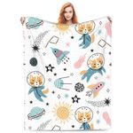 Cute Fox Astronaut Space Planet and Rockets Blanket Astrology Astronomy Comet Funny Kids Pattern Fox Gifts Throw Blanket for Girls Soft Flannal Fox Blanket for Bed Sofa Christmas Decor 80X60 Inch