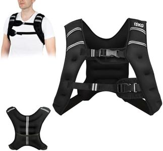 KOMFOTTEU Chaleco de Peso 5/9/15 kg, Chaleco Lastrado Neopreno para Entrenamientos de Peso, Chaleco para Correr con Tiras Reflectantes y Correas Ajustables, Negro (15 kg)
