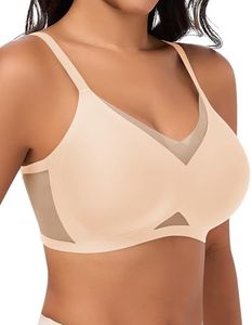 Jiuday Bequem BH ohne Bügel Spitze Mesh Damen BHS Große Brüste Starker Halt Soft Nahtloser Push Up BH ohne Buegel Gepolstert Stütz Bügellos Bralette (Beige,XL)