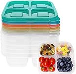 Finorder 4-Compartment Food Containers, Reusable Snack Container for Kids School, Office, Picnic, Portable Snack Lunch Box Meal Prep Containers, Set of 6 (Dark Color Set)