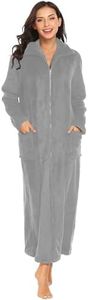 Ekouaer Women's Flannel Robe Zipper Front Robes Full Length Bathrobe Grey,XX-Large