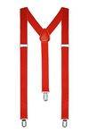 Boolavard Braces/Suspenders One Size Fully Adjustable Y Shaped With Strong Clips (Red)