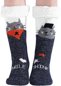 STYPOP slipper socks women, gray cat, One size