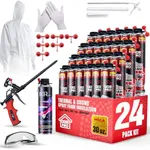 Spray Foam Insulation Kit (24 PK Kit-30oz) Expanding Sealant, Mega Size Closed Cell Spray Foam Heat Acoustic Insulation, High Density, Cleaner, Gun