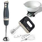 Salter COMBO-8900 Marino Immersion Blender & Hand Mixer Set – With 5KG Digital Kitchen Scale & 1.25L Dishwasher Safe Measuring Bowl, Detachable Stainless Steel Rod & Blade, Beaters/Dough Hooks, Blue