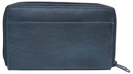 Marshal Genuine Leather Double Zipper Clutch Checkbook Wallet for Women #4575CF, Swiss Blue, 7.5" x 8", Ladies Zipper Wallet