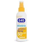 E45 Kids and Baby Sunscreen SPF50+ Spray for Face With Avocado Oil - UVA and UVB Protection- Dermatologically Tested and Fragrance-Free - Suitable For Dry, Sensitive and Eczema Prone Skin (180ml)