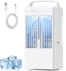 Climatiseur Mobile, 900ML Climatiseur Portable, 4 en 1 Refroidisseur d'air Portable, USB Mini Climatiseur Ventilateur avec 90° Oscillation, 2/4H Minuterie, 3 Vitesses, LED 7 Colorées, Maison, Bureau