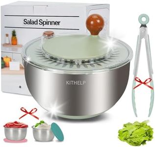 KITHELP Stainless Steel Salad Spinner Large, Vegetables Fruits Wash Bowl with Strainer, Lettuce Spinner Dryer for Efficient Salad Preparation 5.3Qt