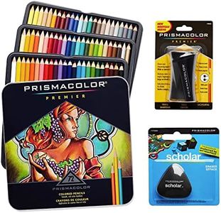 Prismacolor Colored Pencils Box of 72 Assorted Colors, Triangular Scholar Pencil Eraser and Premier Pencil Sharpener