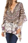 Sakkas 1901 - Danis Women's Oversized Casual Pullover V-Neck Short Sleeve Boho Top Blouse - 452 - OS