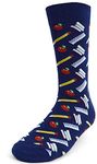 Men's Fun Crew Socks, Sock Size 10-13 / Shoe Size 6-12.5, Great Holiday/Birthday Gift, Teacher Blue, One size