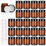 Alotpower 4 oz Amber Glass Jars 24pack,Amber Candle Jars with Spatulas & Floral Labels,Round Empty Amber Glass Jars with Lids for Scrubs, Lotions, Cosmetic(Set of 24)