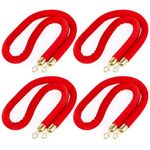 Okllen 4 Pack Red Velvet Stanchion Rope, 5 Feet Crowd Control Ropes Safety Barriers with Polished Gold Hooks for Movie Theater, Queue Barrier, Grand Openings, Hotel Celebration, Carpet Event