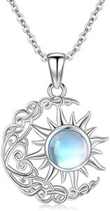 Friggem Collana Sole e Luna, Collana Ciondolo Nodo Celtico Sole e Luna in Argento Sterling 925, Collana pietra di luna Gioielli Donna, Regalo per Moglie Mamma