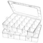 Gbivbe 2PCS 24 Grids Extra Large Plastic Craft Storage Box, Plastic Organizer Container Bead Storage Box with 24 Removable Grids Compartments for Earring Jewelry Seed and Small Parts