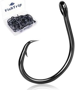 FishTrip Circle Hooks Saltwater 25pcs,in-Line Circle Fishing Hooks 3X Strong for Catfish,Black/High Carbon Steel/Non-Offset/Closed Eye/Wide Gap for Striped Bass Salmon (Size 5/0)