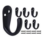 Beilala Coat Hooks for Door Wall, 6 Pack Black Robe Hooks Heavy Duty Single Metal Hook with Screws for Bedroom Bathroom Kitchen Garage Toilet Office Shop