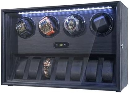 RYLENE Watch Winder for 4/6/8 Automatic Watches Watch Rotator for Rolex 15 Rotation Modes Display Case with Watch Storages White Light, Watches Winder Box with Adapter Present for Man Mabuchi Motor