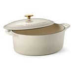 Tramontina Enameled Cast Iron Oval Dutch Oven Pot with Lid, Large 7-quart, Latte (Gold Knob)